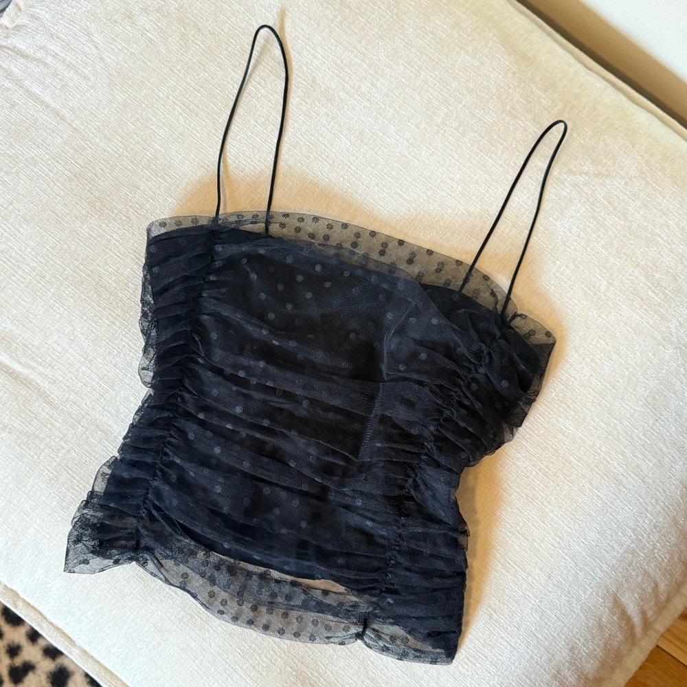 Reformation Amber Sheer Polka Dot Black Tank